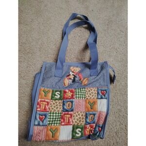 Vintage Blue Jean Bear Diaper Bag Small